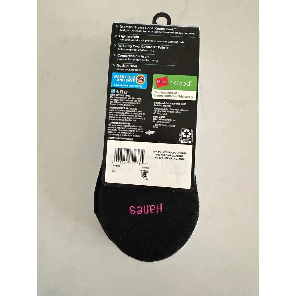 Hanes Premium Performance X-Temp‎ Liner Socks 6 Pair White Black 5-9 WP923
